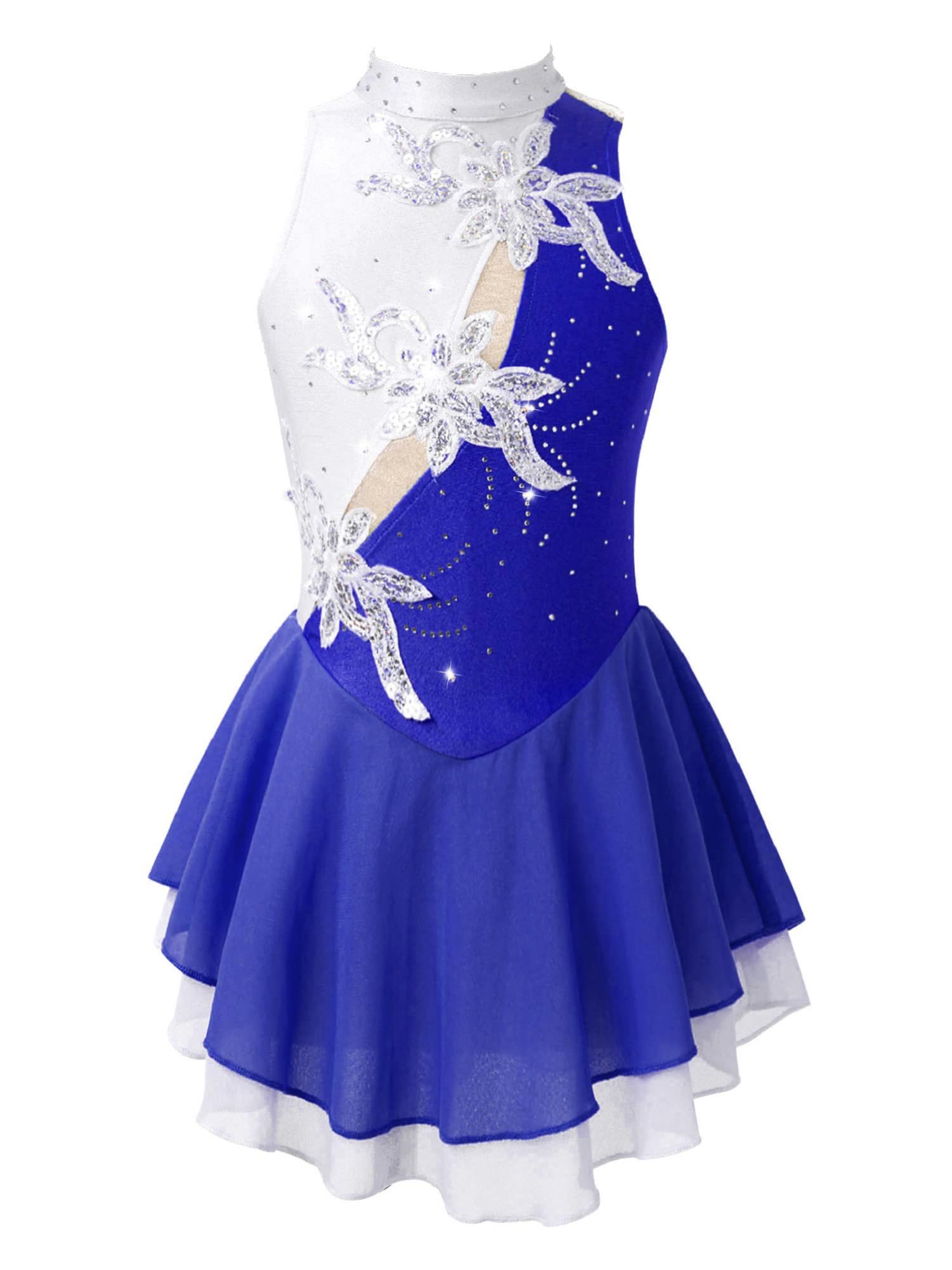IEFIEL Vestido de Patinaje Artístico para Niña Maillot Ballet con Falda Malla de Gimnasia Rítmica sin Mangas con Lentejuelas Brillantes Vestido de Danza Lírica — view 23