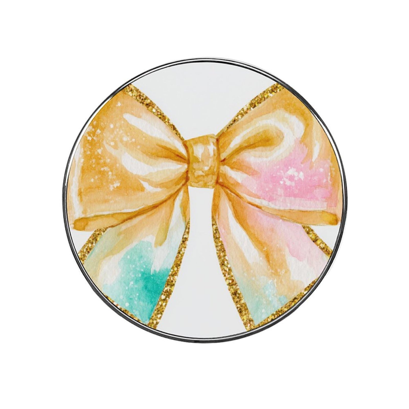 Tiny Gold Bow with Sparkling Gold Glitter Fridge Magnets DIY Art Round Magnetic Refrigerator Sticker for Home Kitchen Car Garage Decor