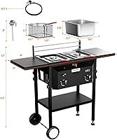 Vista 6 de Bonnlo Freidora para exteriores con tanque y canasta doble de 8 cuartos de galón, freidora de propano de 24,000 BTU con estante lateral