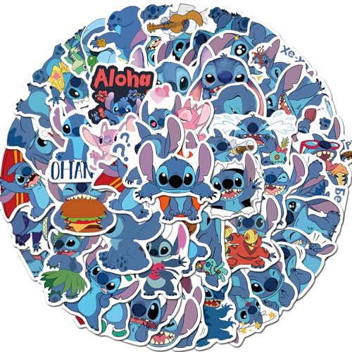 50pcs Lilo Stitch Stickers for Kids Water Bottle Cute Stitch Cartoon Waterproof Vinyl Stickers for Teen Girl Adult Laptop Skateboard Bike Guitar Laggage Bicycle Travel Case