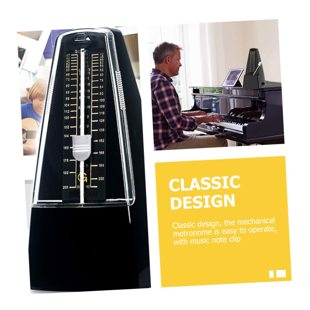 Metronomo Meccanico per Pianoforte, Violino e Basso | Nero, Design Classico in Abs e Metallo, con Clip per Spartito e Note, Facile da Usare Colore Casuale
