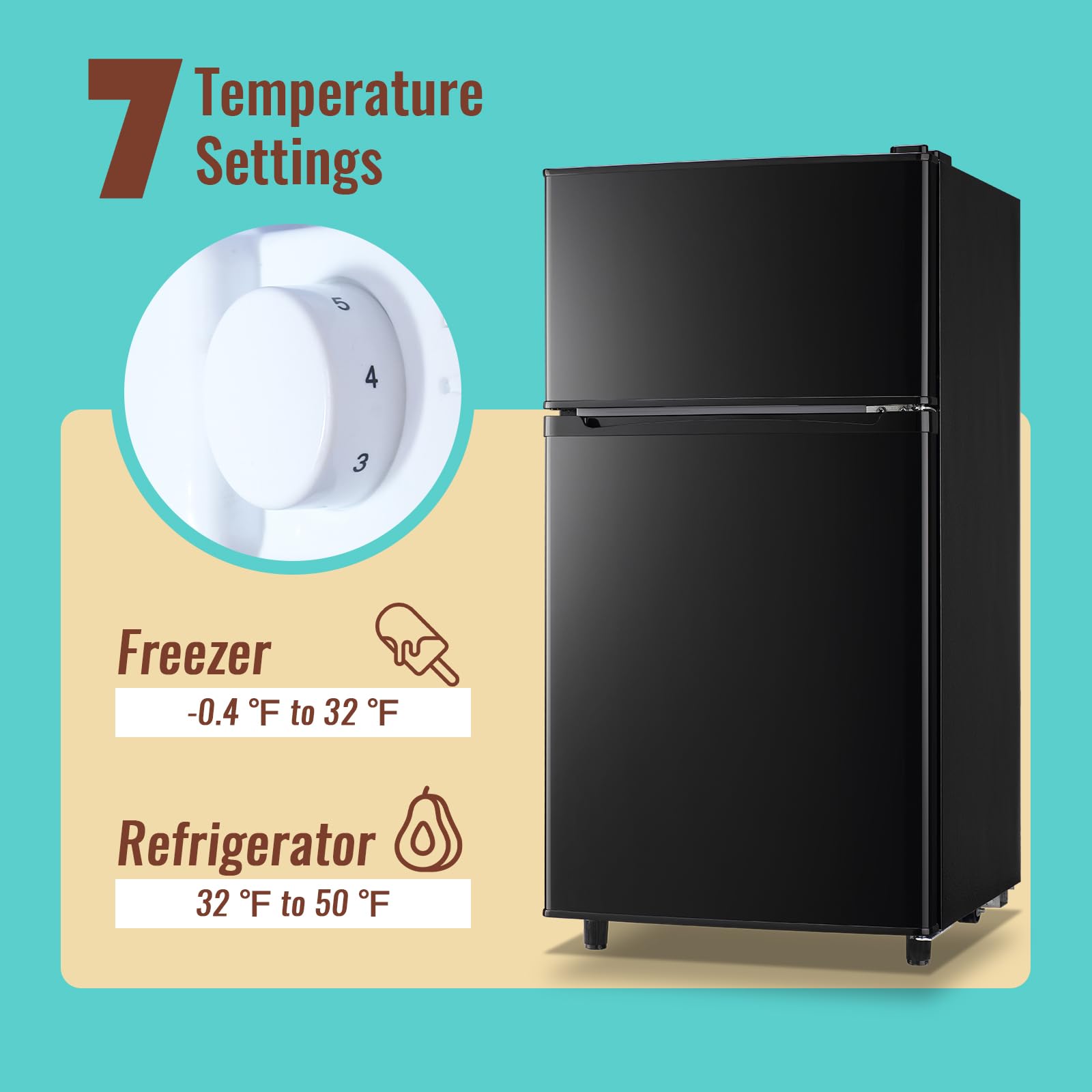 WANAI Double Door Small Refrigerator With Freezer, 5.0 Cu.Ft Large Size Fridge With 7 Level Adjustable Thermostat & Removable Shelves, Mini Refrigerator For Kitchen Apartment And Office, Silver on Fridge.com - View 3