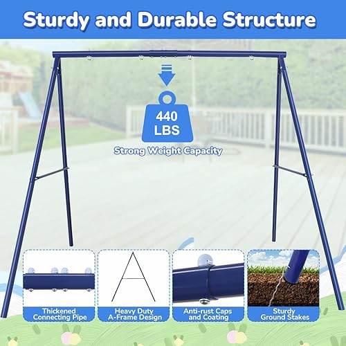 Miniatura 2 de Juego de columpio para exteriores para niños juegos de columpio para patio trasero con platillo ajustable y asiento oscilante juego para niños al
