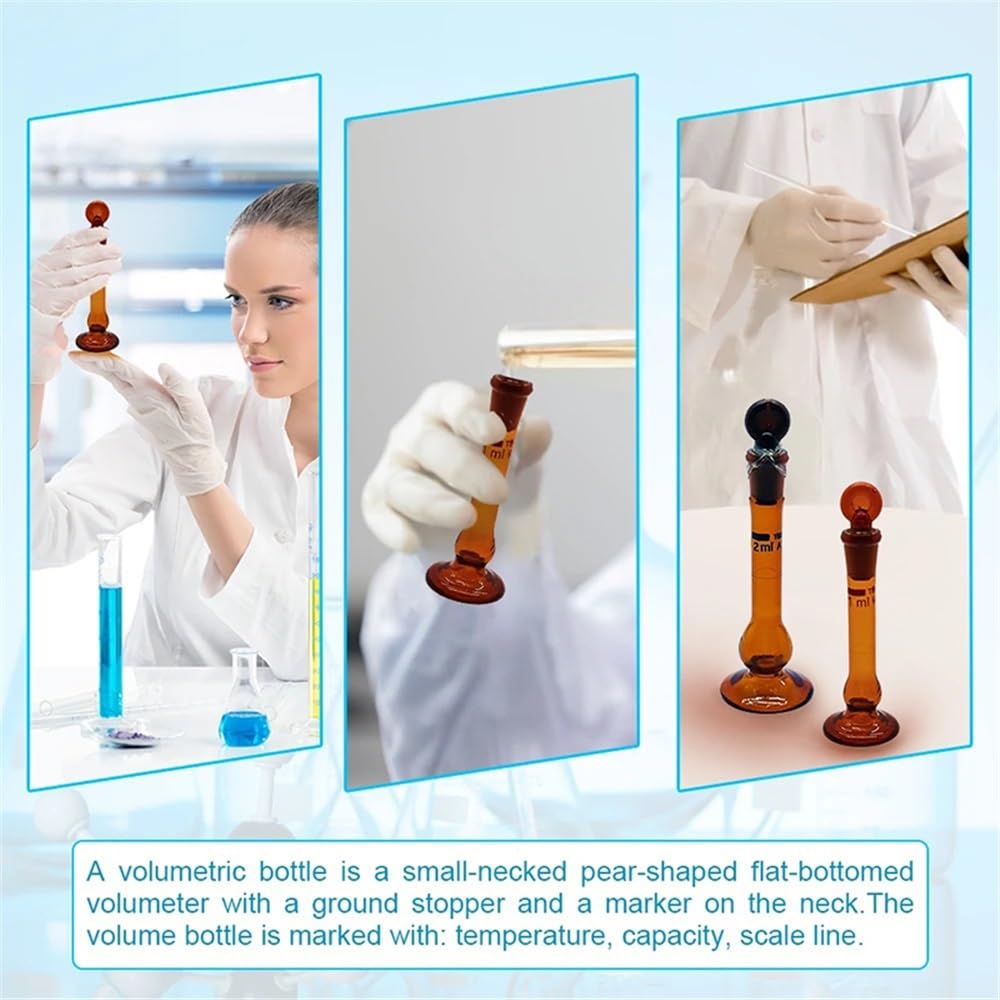 1 pz. Vetreria for matraccio volumetrico in vetro marrone con tappo, fornitura da laboratorio trasparente 5 ml a 2000 Attrezzature da laboratorio