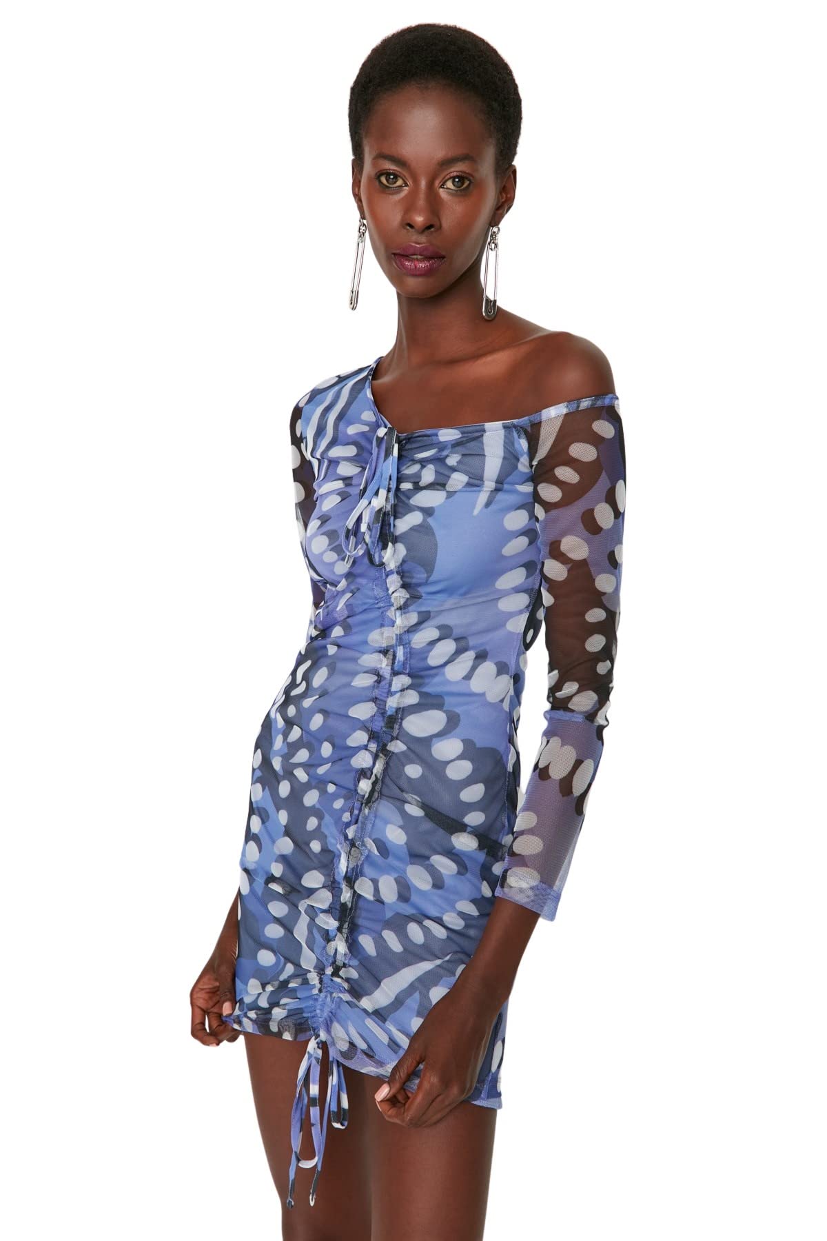 Trendyol Women's Woman Slim Bodycon Asymmetrical Collar Woven Dress, Multi-Color, 40
