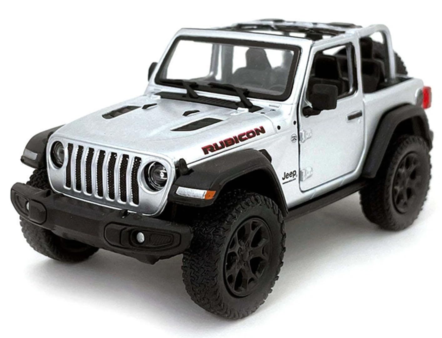 KiNSMART - Jeep Wrangler Rubicon Off Road 4x4 5 inch 1:34 Scale Die Cast Model Replica Toy Car (Silver Opentoy)