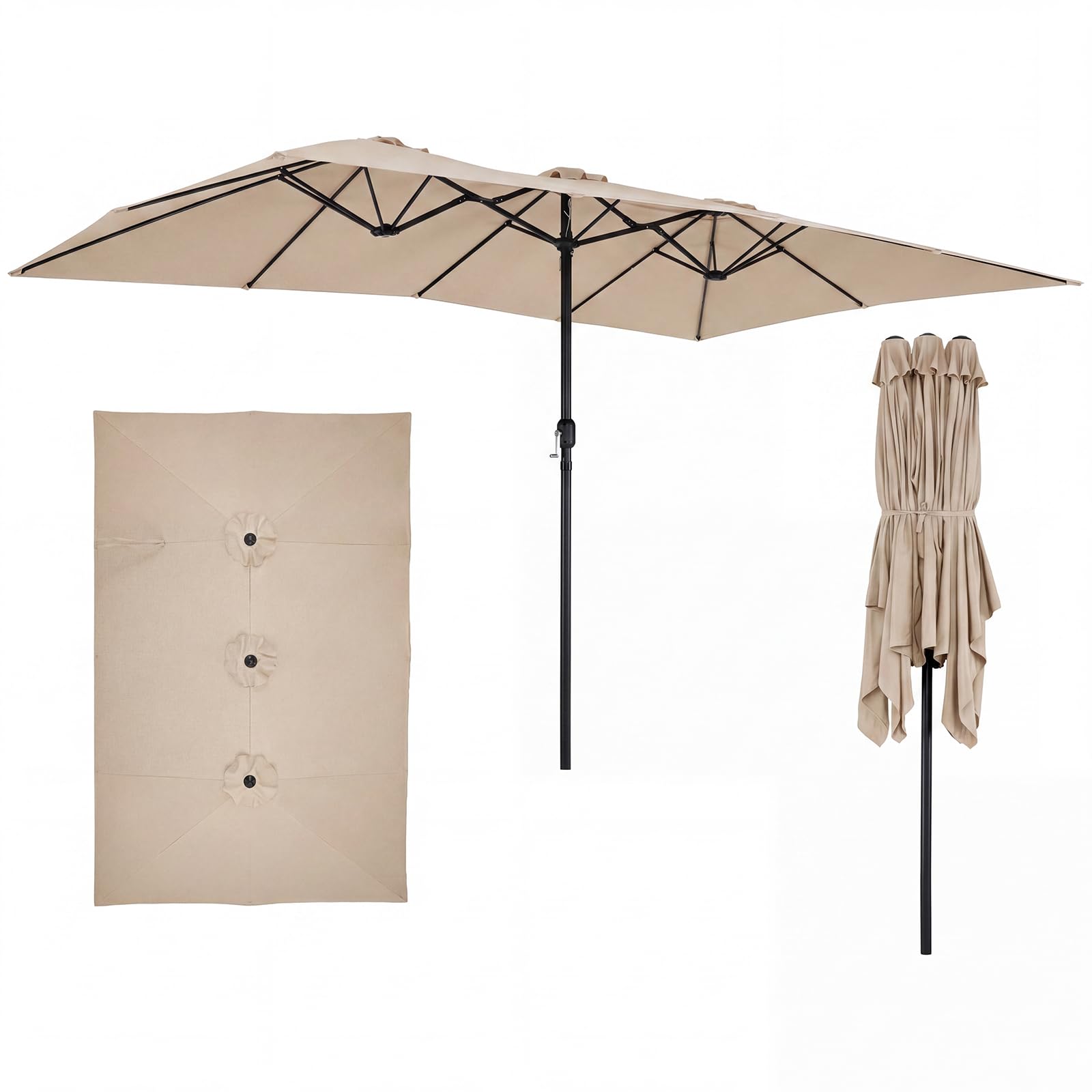 COSTWAY Podwójny parasol przeciwsłoneczny, 426 x 265 cm, prostokątny, ochrona przed promieniowaniem UV, parasol ogrodowy, duży XXL, parasol tarasowy z korbą, parasol na basen, taras, do ogrodu