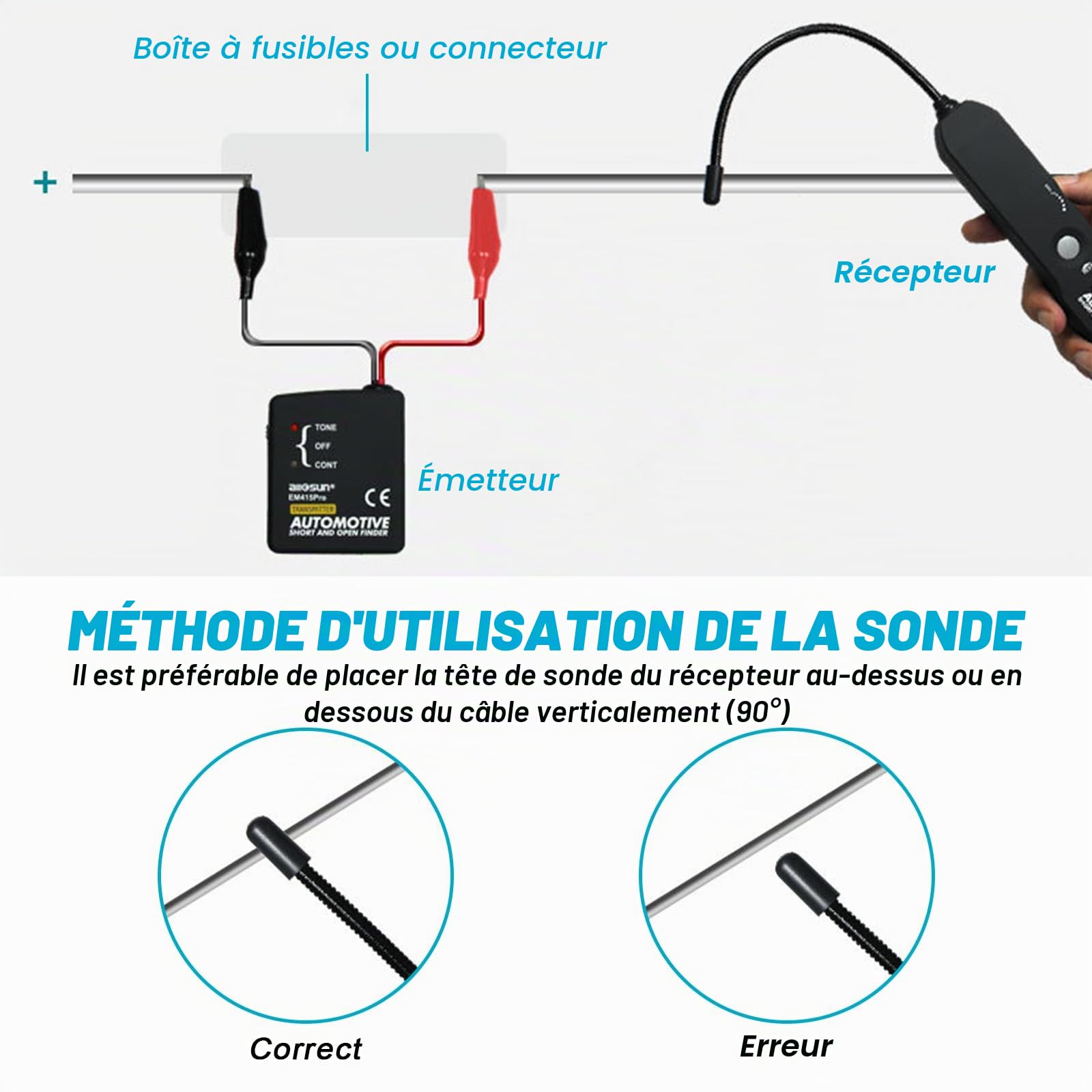 Em415pro DC 6-42 V Testeur de rupture de fil de voiture, traceur de câble, testeur de câble, détecteur de câble, appareil de recherche de rupture de câble, robot tondeuse pour détecter les systèmes de
