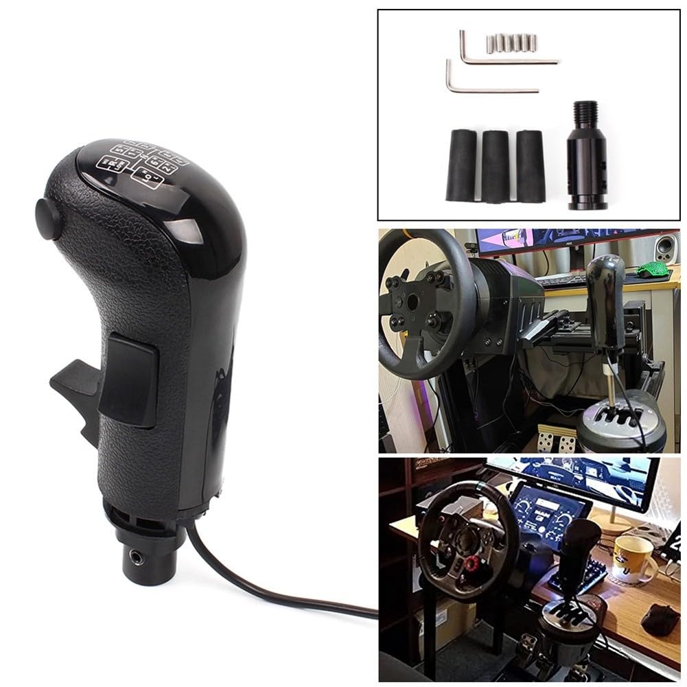 USB 18‑Gang Schaltknauf mit High/Low Range & Splitter – kompatibel mit Logitech G29/G27/G25/G923 Shifter – Plug & Play, nur PC, 3 Funktionstasten, M8/M10/M12 Adapter, für ETS2/ATS, Schwarz