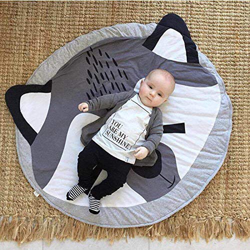 KIKOM Tapis Ramper bébé Tapis de jeu Animaux Coton Rond Tapis Pour Filles Garçons Eveil Enfants Decoration Chambre 90cm (Renard)