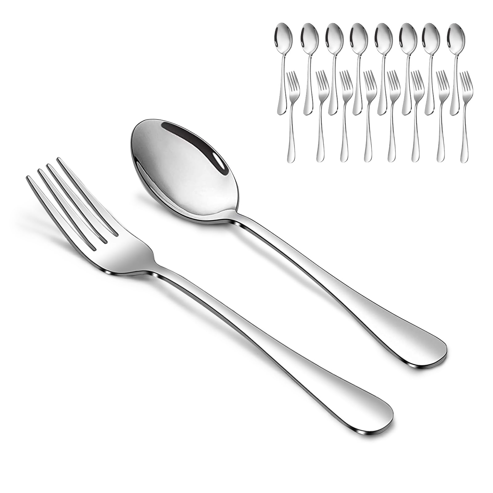 Forks and Spoons Set, 8PCS 6.7" Salad Forks and 8PCS 6.7" Soup Spoons, Stainless Steel Silverware set of 16, Mirror Polished &amp; Dishwasher Safe