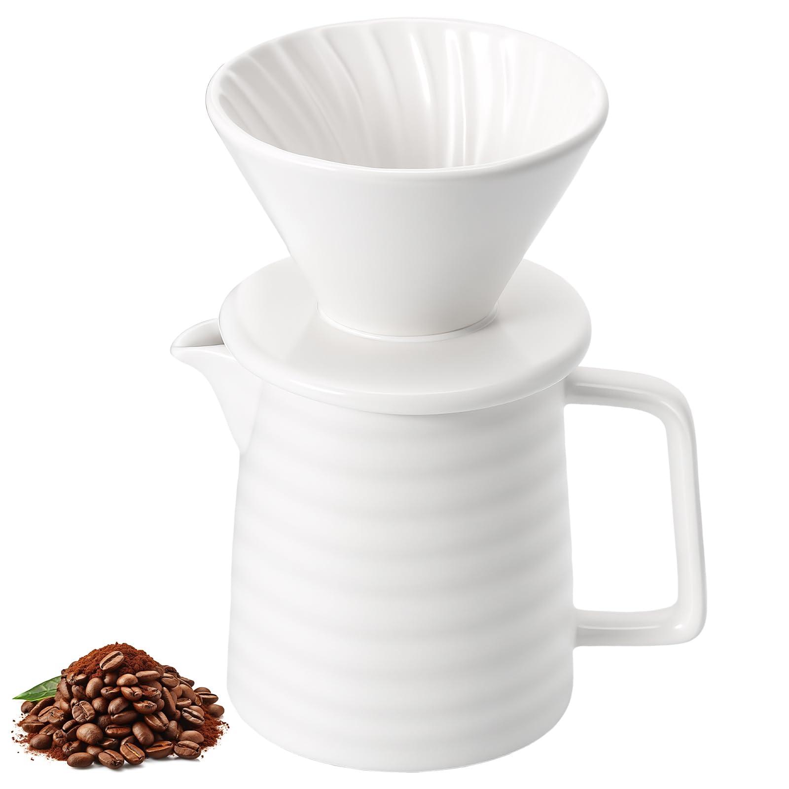 Houkiper Pour Over Kaffeefilter Porzellan mit Kanne 500ml, Kaffee Handfilter Set, Manuelle Kaffeemaschine mit Filteraufsatz, Filterkaffee Bereiter für 1–3 Tassen, Camping Kaffee Kocher, Weiß
