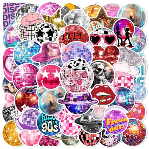 Disco-Ball Aufkleber für Laptop(50PCS),Geschenk für Kinder Jugendliche Erwachsene Jungen,Disco Ball Wasserdicht Vinyl Aufkleber Stickers für Auto,Motorräder Fahrrad Gepäck Scrapbook,Skateboard
