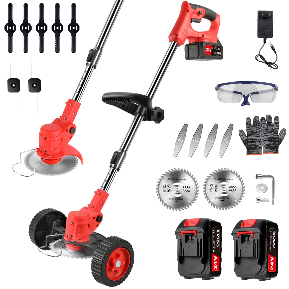 Débroussailleuse à Electrique sans Fil 21V,Coupe Bordure sans Fil avec 2 Batterie 4.0Ah,Debrouissalleuses Batterie avec 4 Types Lames Efficace/Roues pour Tondre Les Pelouses du Jardin Pelouse Ferme