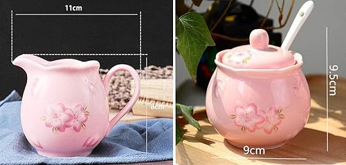 Miniatura 2 de Mathew Sakura - Juego de crema de cerámica y azucarero, juego de café para servir jarra de crema Rosado
