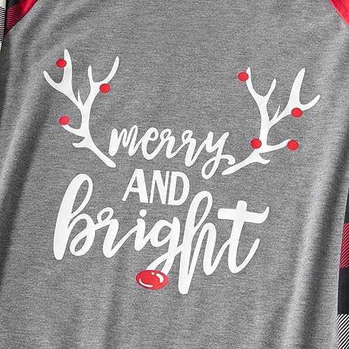 Image of IFFEI Matching Family Pajamas Sets Christmas PJ's with Letter and Plaid Printed Long Sleeve Tee and Bottom Loungewear