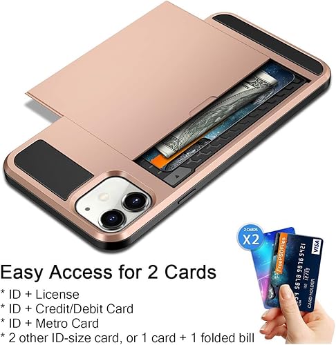 Miniatura 2 de Vofolen - Funda para iPhone 11 con tarjetero, ranura para tarjeta de crédito, puerta corredera, bolsillo oculto, antiarañazos, doble capa, híbrida,