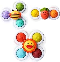 ALASOU 3PCS Suction Cup Spinner Toys for Babies 1-3 Years - Sensory Travel Bath Fidget Spinners, Hand-Eye Coordination Toddler Gifts