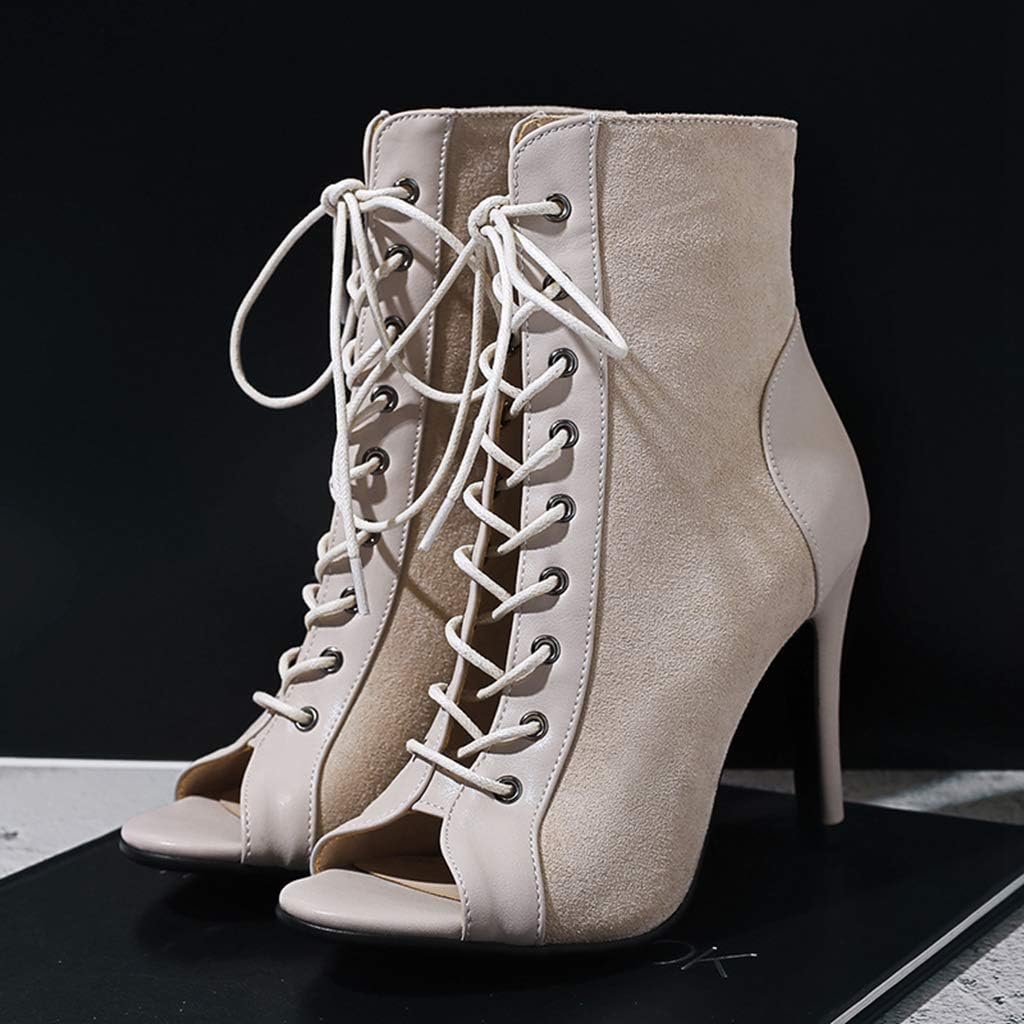 MIOKE Women's Peep Toe Dance Stilettos High Heels Sandals Fashion Sexy Lace Up Ladies Dress Pumps Ankle Booties - Image 9