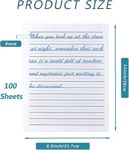 Miniatura 2 de Papel de escritura a mano para jardín de infantes para niños, papel de escritura de práctica a rayas para niños, 100 hojas, papeles de escritura