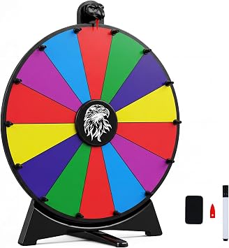 Goplus 20 inch Spinning Prize Wheel, 14 Slots Spin Wheel with Blackboard Marker, Eraser & Spare Pointer, Spinning Wheel for Prizes, Tabletop Fortune Game for Trade Show Party 20 inch,Multi-Color