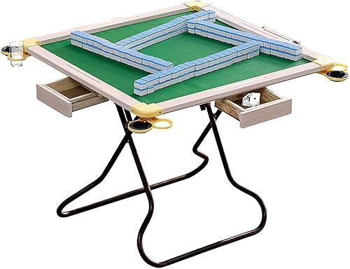 HM&DX Mesa plegable Mahjong, mesa de cartas plegable con portavasos y bandejas de chips, mesa de dominó para 4 jugadores, mesa cuadrada portátil de