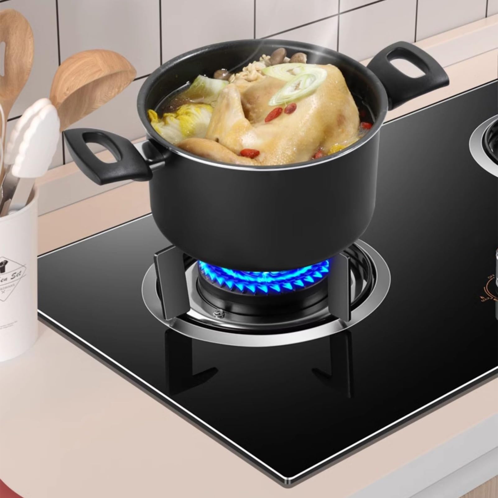 Przenośna Kuchenka Gazowa Dwupalnikowa 4,8/7,2 KW Z Regulowanym Wężem Ciśnieniowym Do Użytku Na Podwórku, Na Kempingu, Na Grillu, W Domu(LPG)