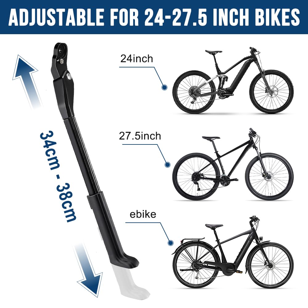 WOTOW Cavalletto Bici, Regolabile Alluminio Lega Cavalletto Laterale, Cavalletto per Bici Porta Laterale per Bici a sgancio rapido per bicicletta da 24”-27,5” e Pollicie Bici 700C 650C