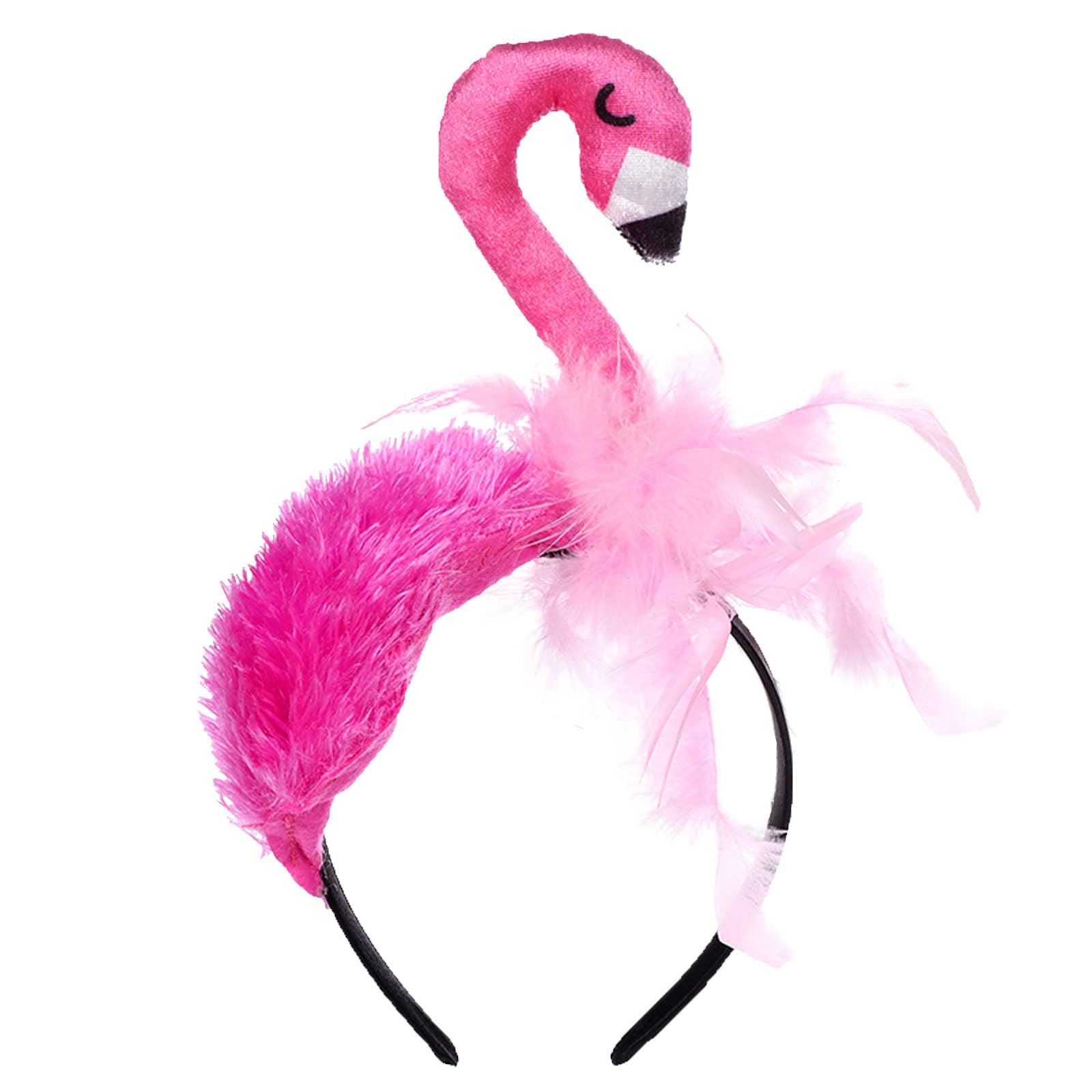 HUNUH Flamingo Headband with Realistic Feathers, Pink Valentine's Day Headband, Fancy Dress, Hair Accessories for Costume, Headdress for Halloween Carnival Cosplay Hawaiian Summer Party