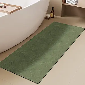 Bathroom Mat Quick Dry, Bathroom Rugs Non Slip Washable Thin Absorbent Bath Mat Fits Under Door Bathroom Floor Mat Perfect for Bath, Shower, or Sink 17"x59" Sage Green