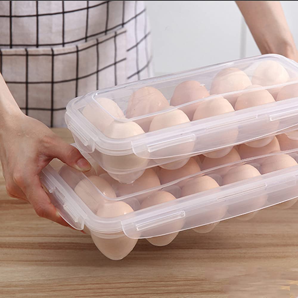 18 Griglia Porta Uova da Frigo, Contenitore per Uova, Porta Uova Plastica Trasparente, Contenitore per Uova in Plastica, Portauova Impilabile con Coperchio per Cucina di Casa, Frigorifero, Trasparente