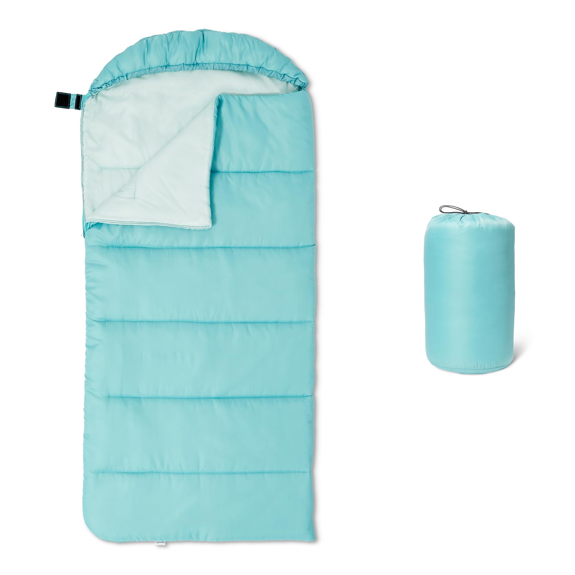 Amazon Basics Kids Sleeping Bags, 50 degree F/10 degree C rated, Aqua, 66” (167.6cm) x 29” (73.7cm)