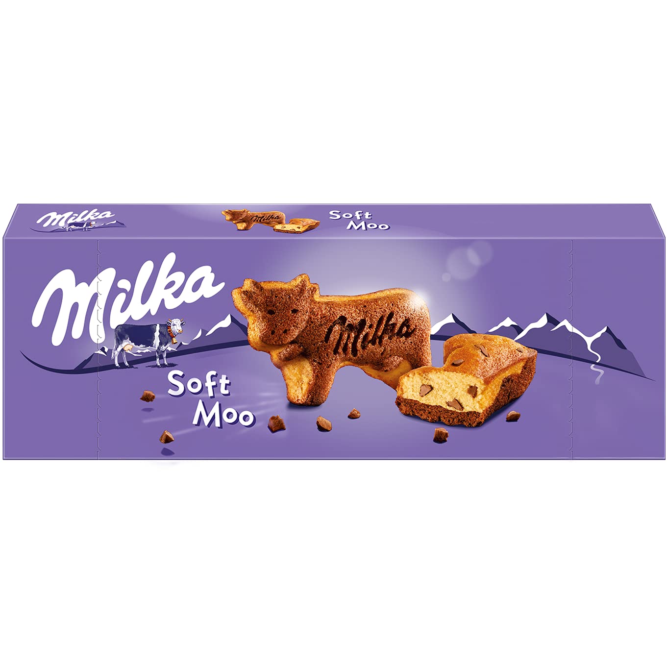 Milka Soft Moo 16 x 140g, Kleine Kuchen in Kuhform mit zarter Alpenmilch Schokoladenstückchen