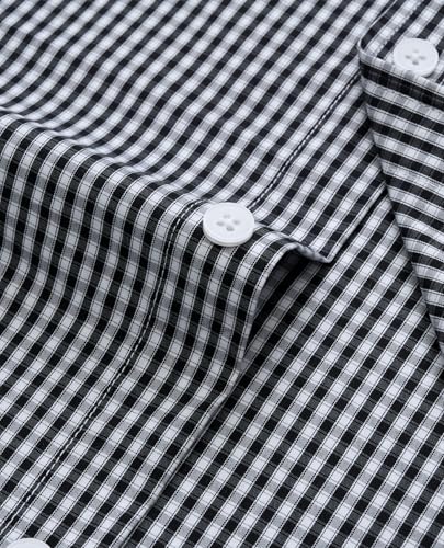 DEMEANOR Men's Plaid Button Down Shirts Cotton Long Sleeve Dress Shirt Regular Fit Wrinkle Free Business Casual Gingham Top4
