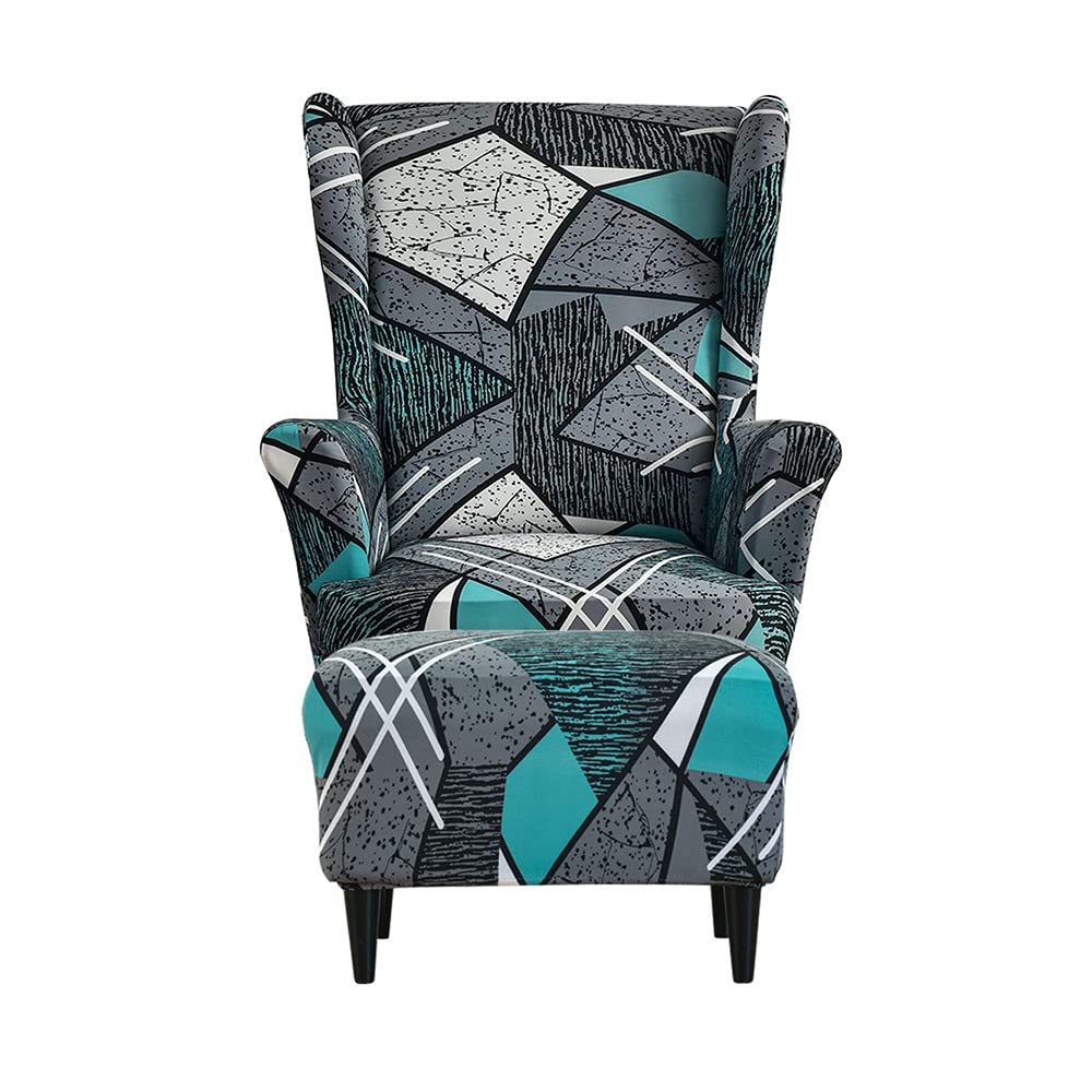 Highdi Grey City Wingback Chair Covers 2 Piece With Ottoman Cover, Stretch Wing Chair Slipcover, Washable Spandex Fabric Sofa Cover Furniture Protector For Armchair Chairs Bedroom Hotel (Grey City)