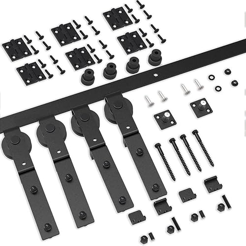 Miniatura 8 de Herrajes para puerta corrediza de granero de 3 pies, suave y silenciosamente, resistente, simple y fácil de instalar para 2 puertas, básico "J" sin