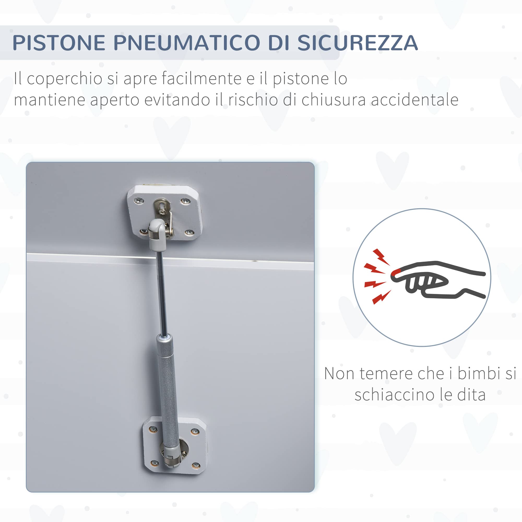 HOMCOM Cassapanca Portagiochi in Legno, Panca Contenitore per Cameretta Coperchio con Pistone Pneumatico, 60x40x48cm, Grigio