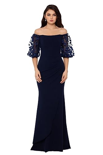 Xscape Women's Illusion Sleeve Off The Shoulder Long Dress (Reg