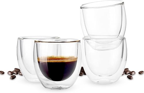 Miniatura 8 de Bacimi Tazas de café aisladas de doble pared (juego de 4  5 onzas), tazas de borosilicato transparente, tazas térmicas para bebidas espresso,
