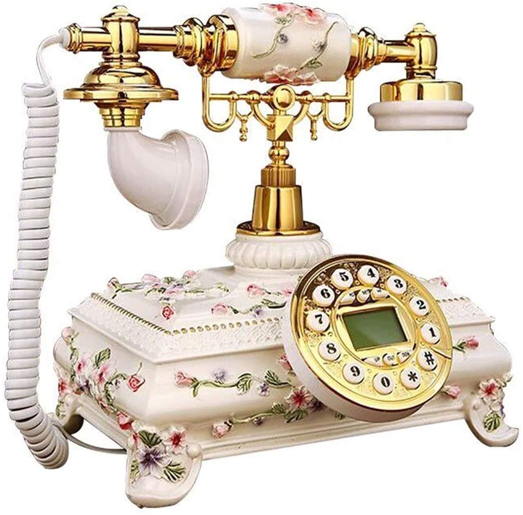Telefon stacjonarny w stylu antycznym, europejski telefon retro z autentycznym dzwonkiem i przyciskiem do wybierania numerów, do dekoracji wnętrz