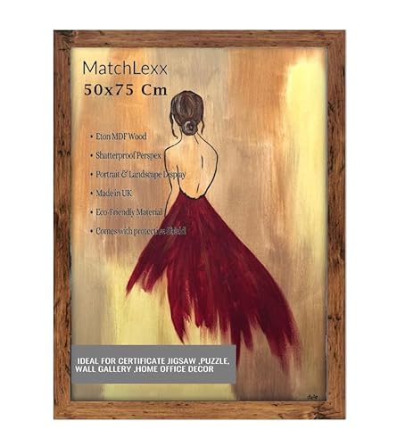 MatchLexx® Flat Profile Rustic Hand crafted | Large Poster Picture Frame 50x75 cm picture Frame | MDF Wooden Frames Jigsaw Puzzle Frames For Home Livingroom & Office