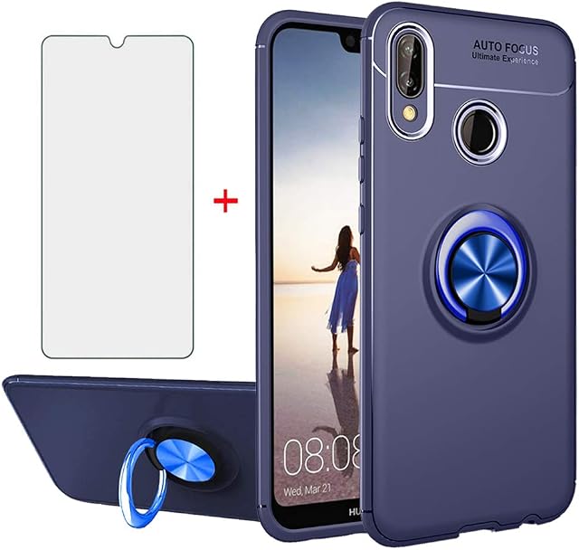 Phone Case for Huawei P Smart 2019 / Honor 10 Lite with Tempered Glass Screen Protector Cover Magnetic Stand Ring Holder Accessories Slim Shockproof Silicone Huwai Hawaii Hwauei Psmart Ten Girls Blue