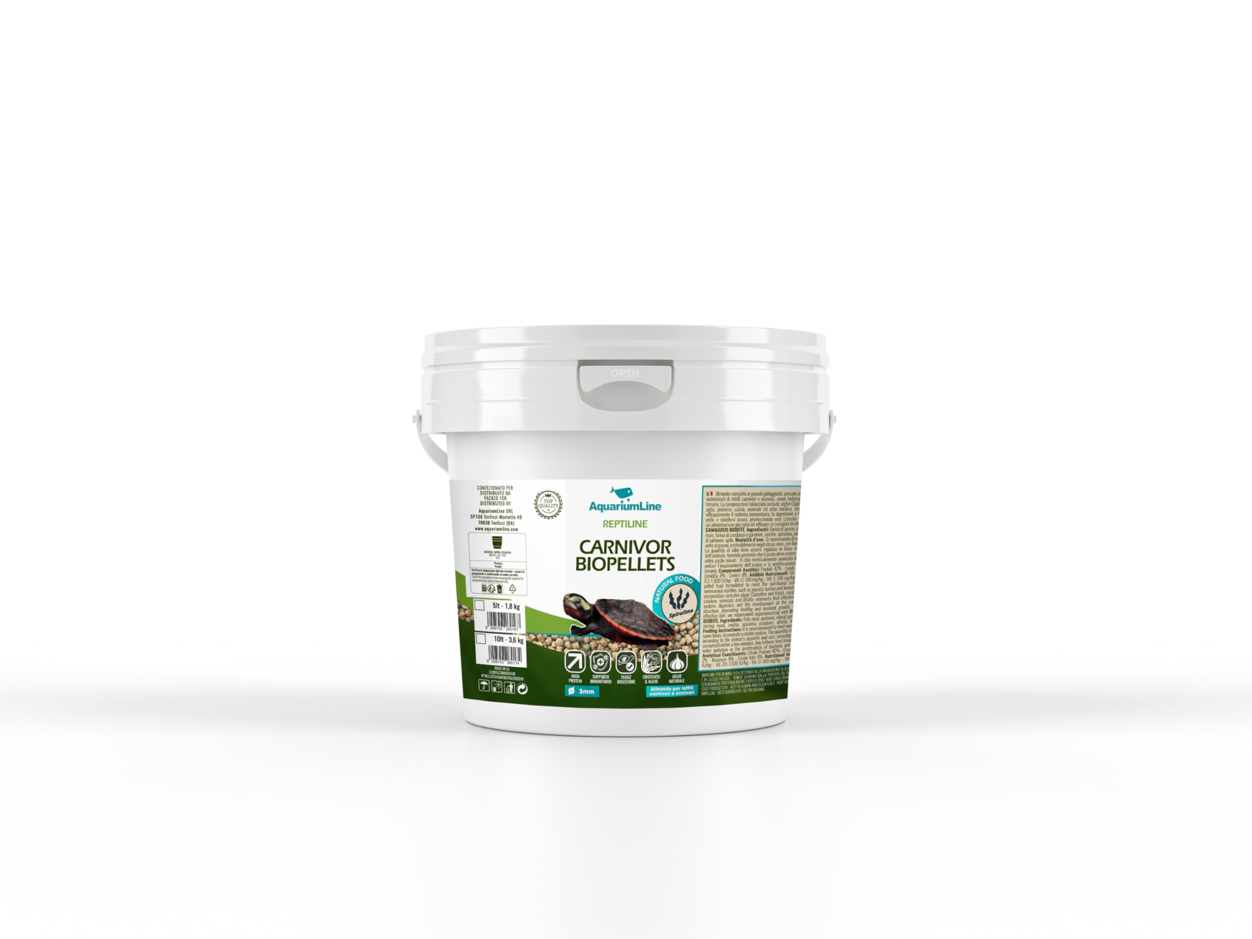 AquariumLine Carnivorbio Pellets – Alimento completo en gránulos flotantes para tortugas acuáticas carnívoras y omnívoras (10 l/3,60 kg)