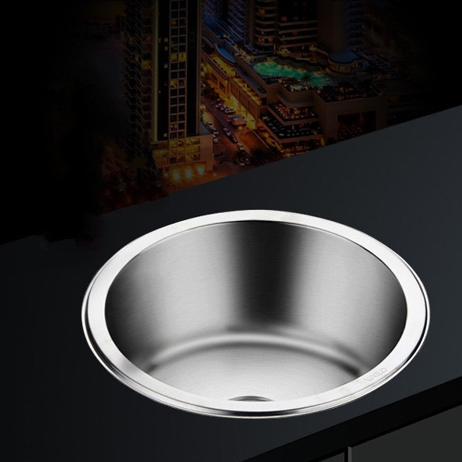 Lavello da cucina in Acciaio Inox Spazzolato Lavandino Rotondo Vasca Singola Lavandino Tondo per Bagno Home Bar Bacino Rotondo,Lavello sottopiano con filtro di scarico (32x32cm)