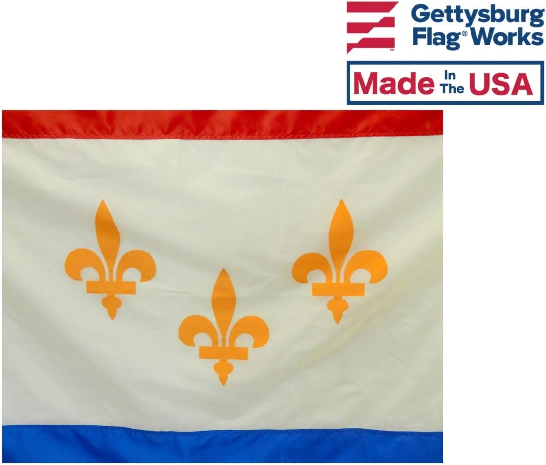 3x5' City of New Orleans Flag, Durable and Fade Resistant All Weather Nylon, Sewn Panels, with Canvas Header and Brass Grommets, 4 Rows of Fly End Stitching, Made in USA (3x5')