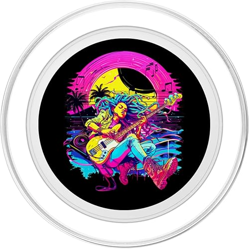 Miniatura 2 de Retro 80's 90's streetwear synthwave Guitar lady Guitarist PopSockets MagSafe PopGrip for iPhone