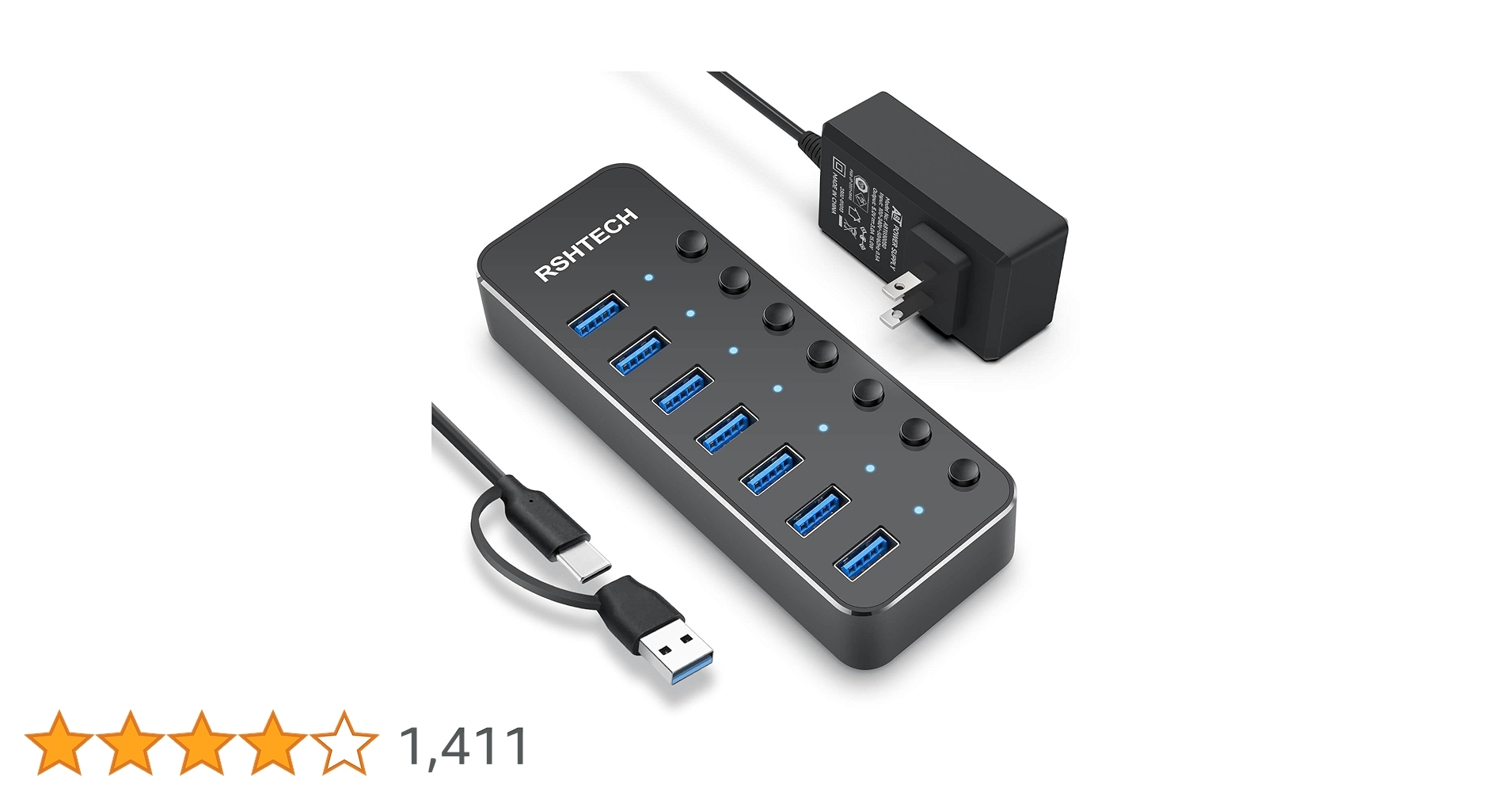 7ポートUSBハブ3.0 アルミ製 5Gbps高速転送 Amazon | ROSONWAY USBハブ 3.0 電源付き 7ポート USB Hub