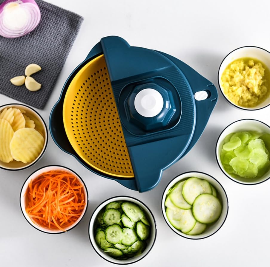 Luminexia Cortador De Verdura,Rallador De Verduras,Mandolina,con 6 Insertos de Cuchillas Intercambiables,Cuchillo para pelar y Protector de Mano,para Cebolla,ajo,Zanahoria,Patata,Ensalada