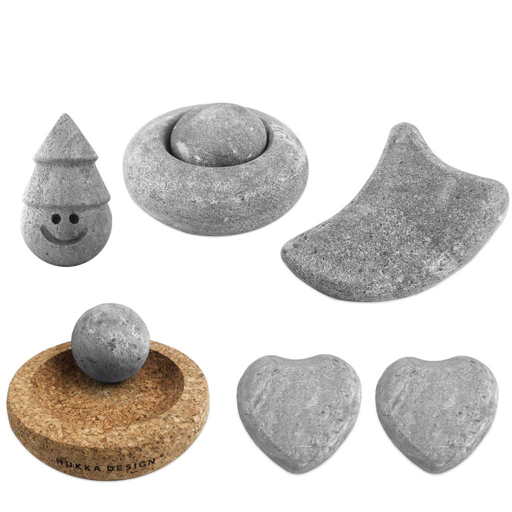 hochwertiges Steintherapie Set 4 aus Speckstein mit Guasha, Minisolejoy (Fußmassage), Lempi, Kamu Plus Saunawichtel Jolle - das Original aus Finnland von Hukka Sauna