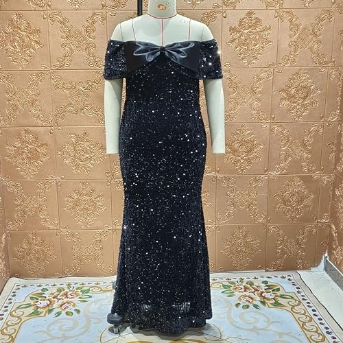 Women's Sexy Off Shoulder Short Sleeve Sequin Floor Length Bodycon Cocktail Evening Gown Party Maxi Dress4